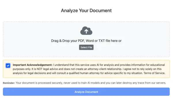 Screenshot of the document upload interface.