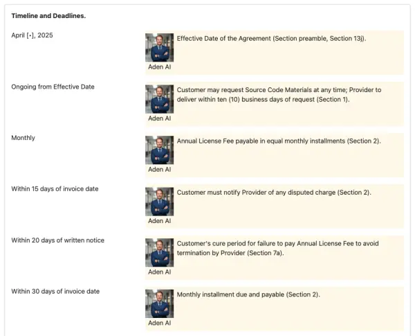Screenshot of the Missing Clauses section.