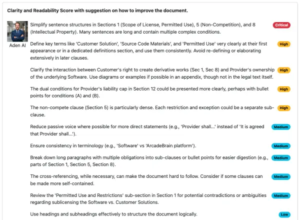 Screenshot of the Missing Clauses section.