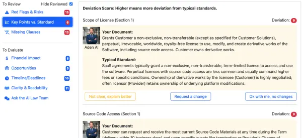 Screenshot of the Key Points vs. Standard comparison.